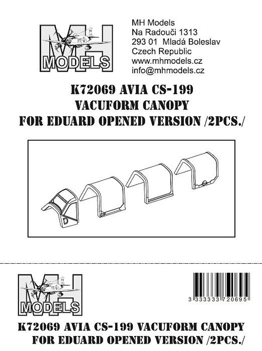 1:72 Avia CS-199 vacuform canopy for Eduard opened version 2pcs.