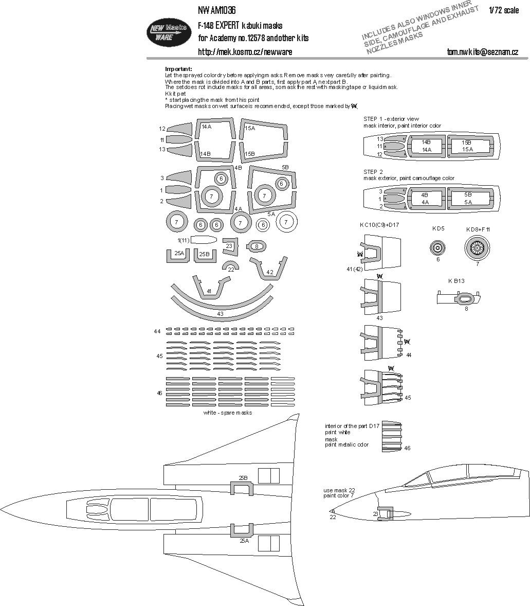 1:72 F-14B Tomcat EXPERT kabuki masks