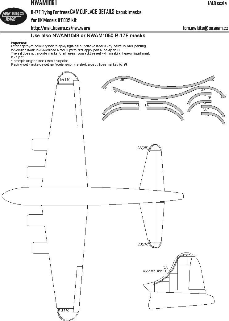 1:48 B-17F Flying Fortress camouflage details  painting mask