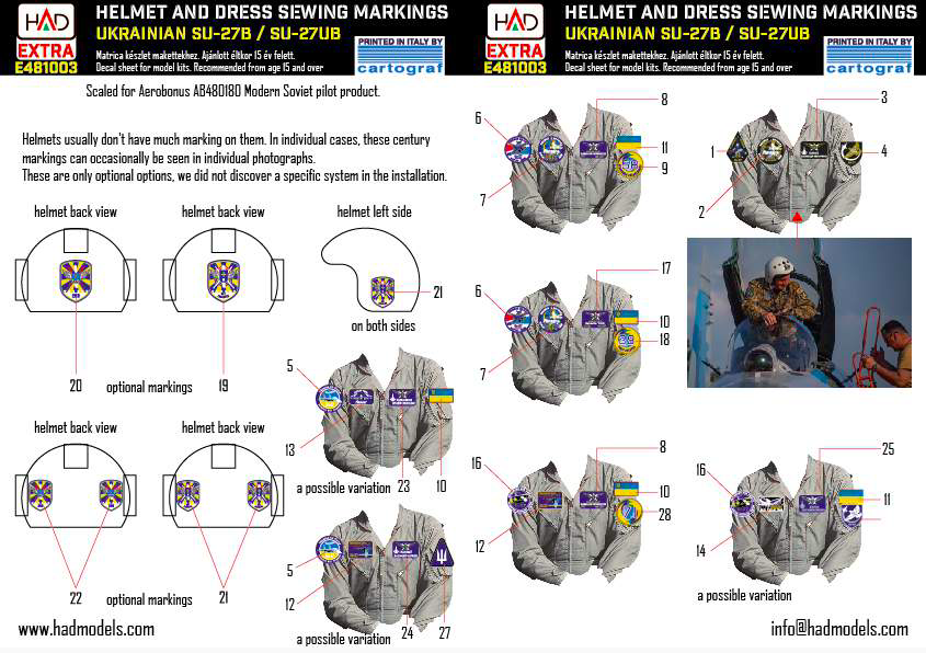 1:48 Ukrainian Helmets and sewing patches for SU-27B/UB