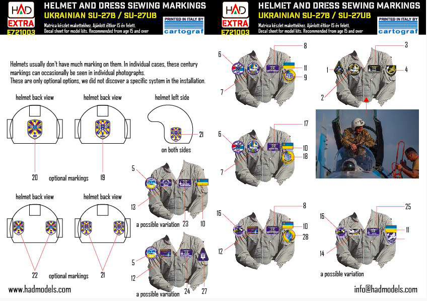 1:72 Ukrainian Helmets and sewing patches for SU-27B/UB