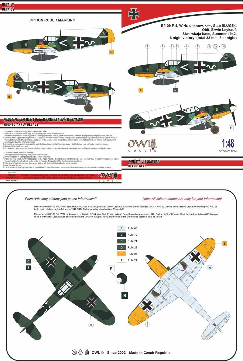 1:48 Bf 109 F-4, Stab III./JG54. Oblt. Erwin Leykauf