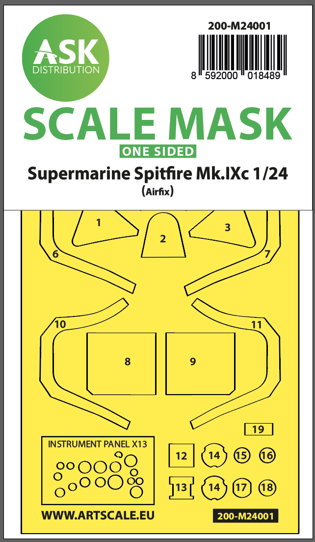 1:24 Spitfire Mk.IX one-sided express self-adhesive masks for Airfix