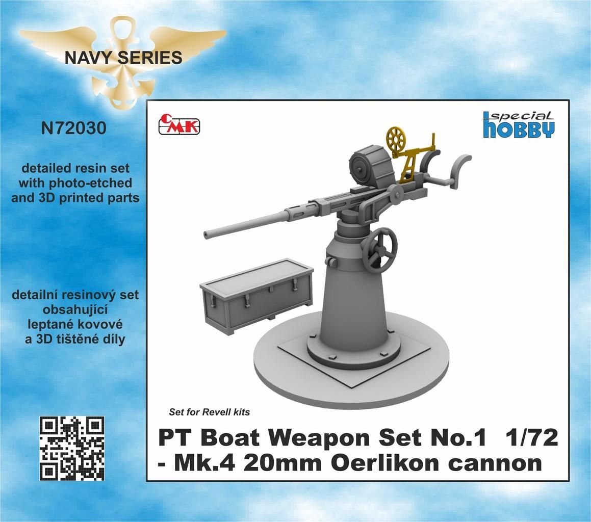 1:72 PT Boat Weapon Set No.1 - Mk.4 20mm Oerlikon cannon