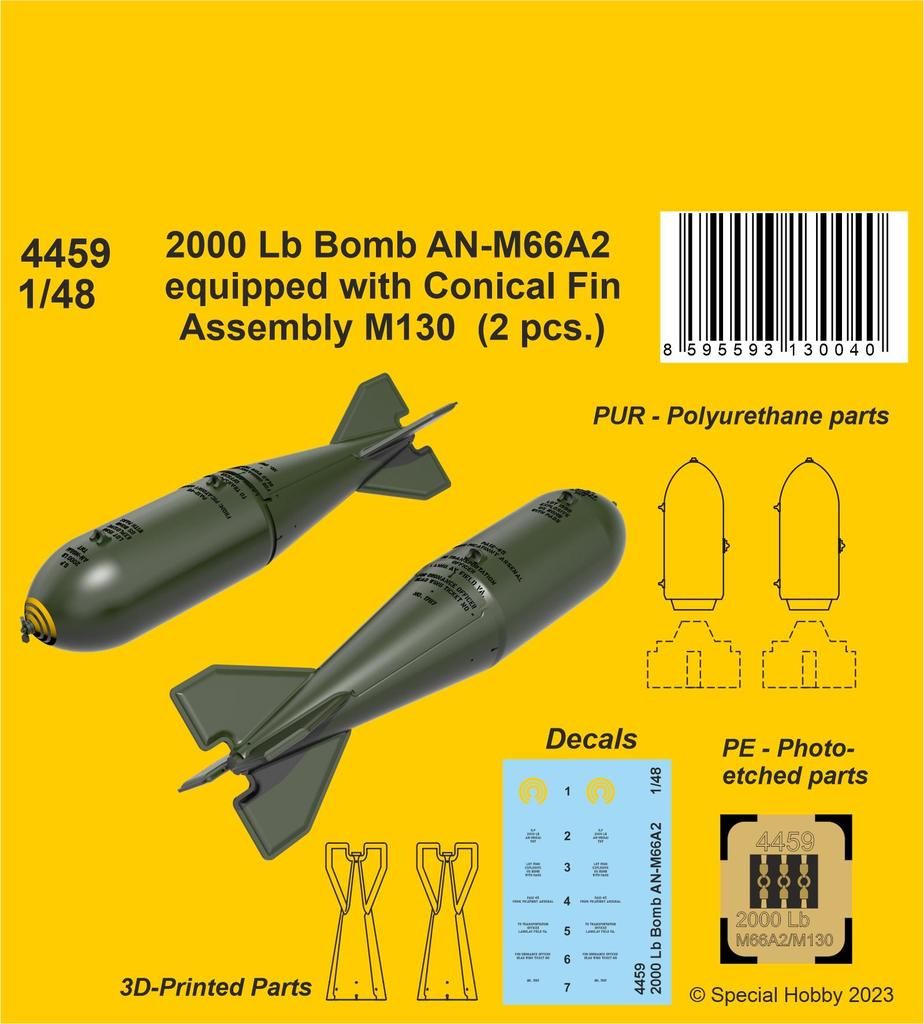 1:48 2000 Lb Bomb AN-M66A2 equipped with Conical Fin Assembly M130 (2 pcs.)