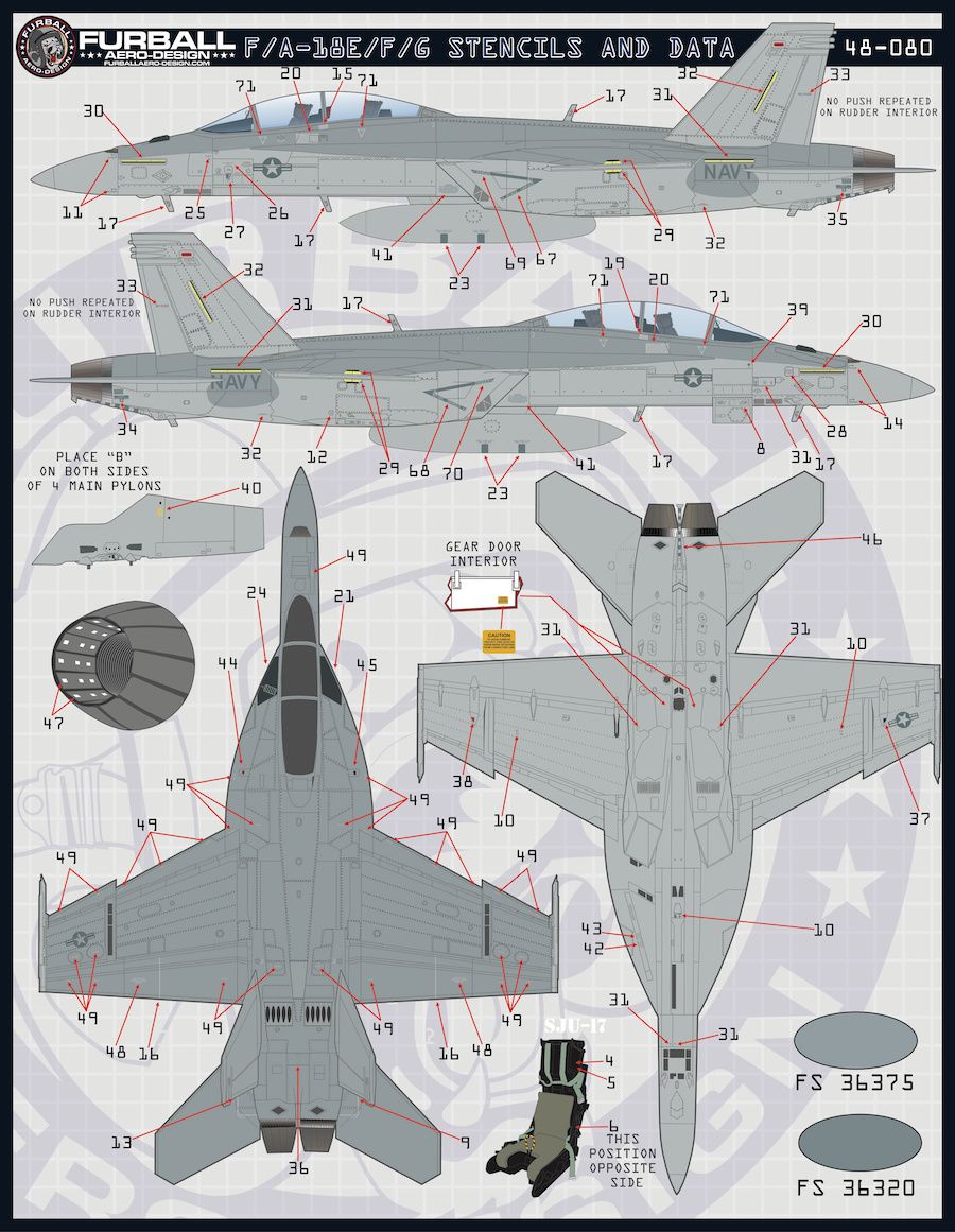 1:48 Boeing F/A-18E F/A-18F F/A-18G Super Hornet Stencils and Data