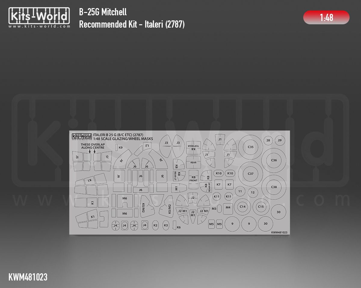 1:48 North-American B-25G Mitchell B-25B/B-25C Etc) Canopy/Wheel Masks