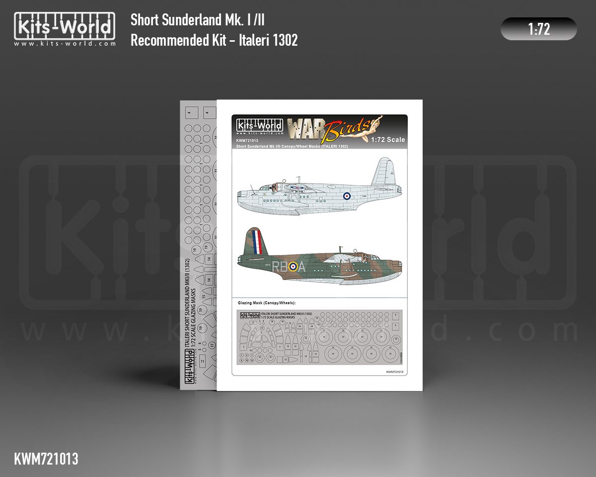 1:72 Short Sunderland Mk.I wheels and canopy frame paint mask