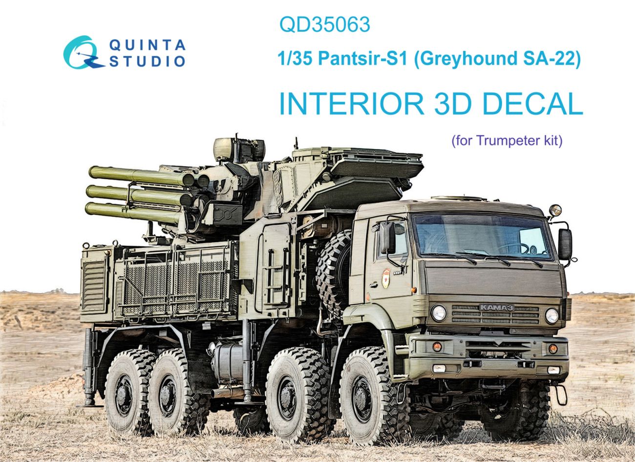 1:35 Pantsir-S1 (SA-22 Greyhound) 3D-Printed & coloured Interior on decal paper (Trumpeter)