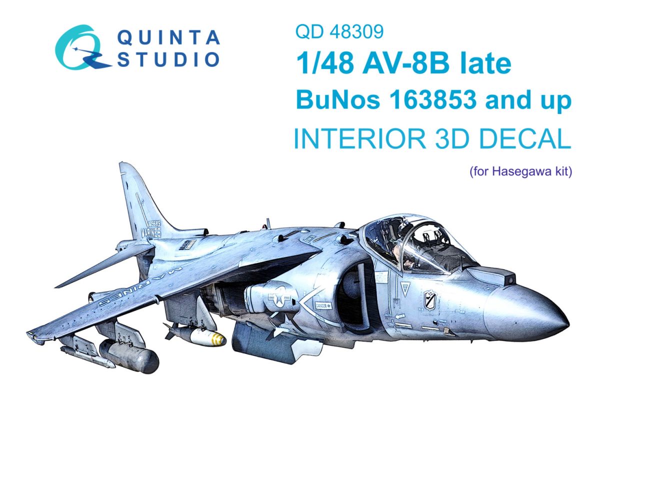 1:48 AV-8B Late 3D-Printed & coloured Interior on decal paper (Hasegawa)