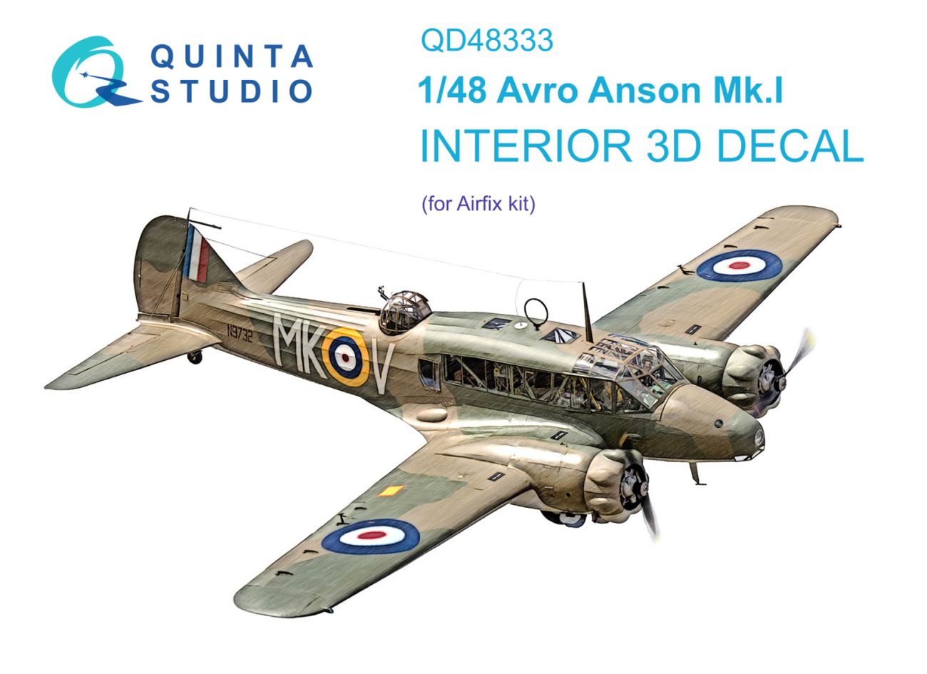 1:48 Avro Anson Mk.I 3D-Printed & coloured Interior on decal paper (Airfix)