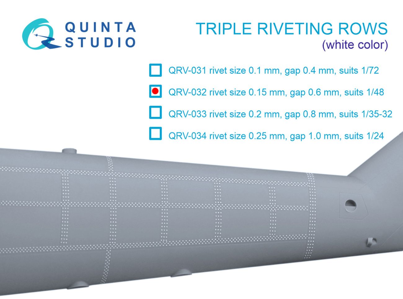 1:48 Triple riveting rows (rivet size 0.15 mm, gap 0.6 mm), White color, total length 4.4 m/14 ft