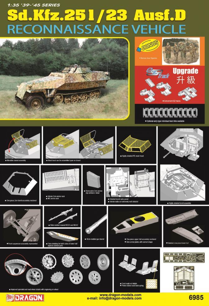 1:35 Sd.Kfz.251/23 Ausf.D Reconnaissance Vehicle w/EZ Track & Figures