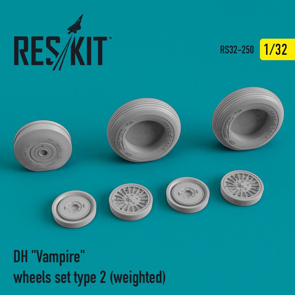1:32 de Havilland Mk.3/Mk.5 Vampire wheels set type 2 (weighted)