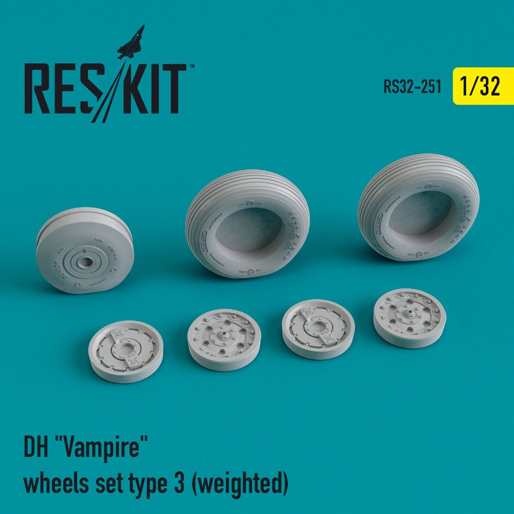 1:32 de Havilland Mk.3/Mk.5 Vampire wheels set type 3 (weighted)