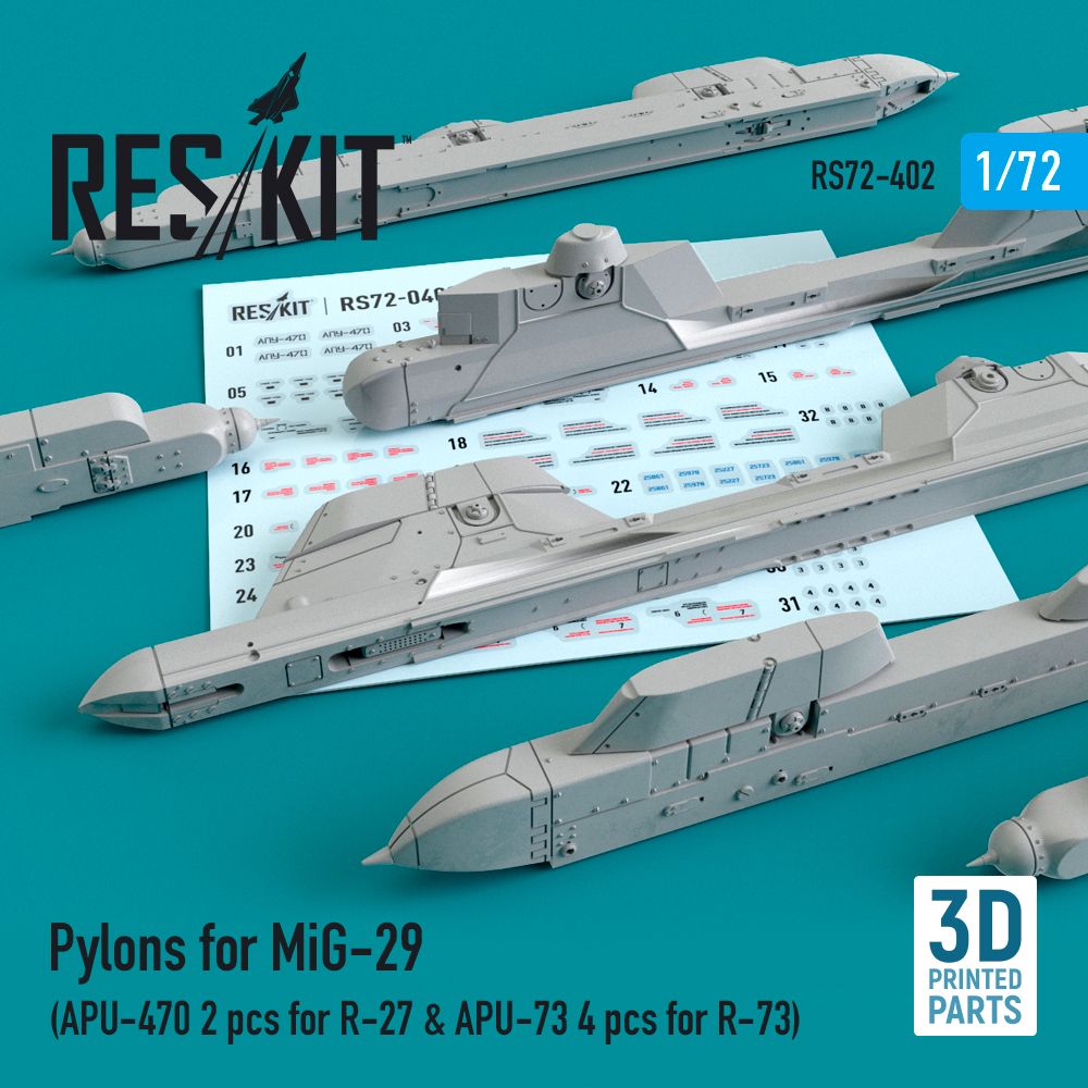 1:72 Pylons for MiG-29 (APU-470 2 pcs for R-27 & APU-73 4 pcs for R-73)