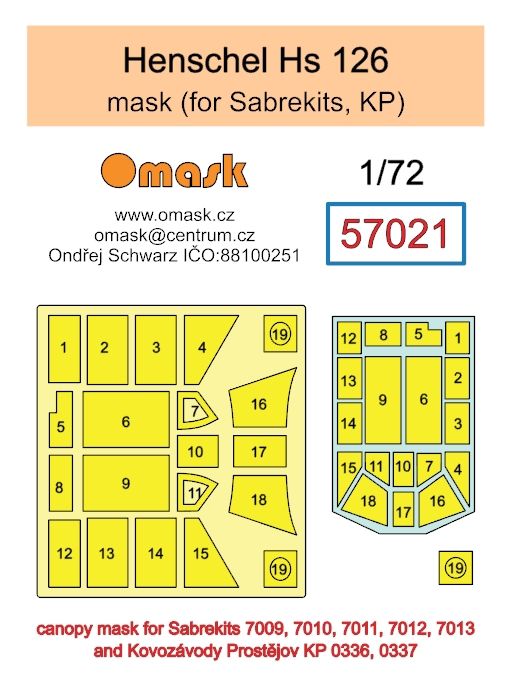 1:72 Henschel Hs 126 mask (for Sabrekits, KP)