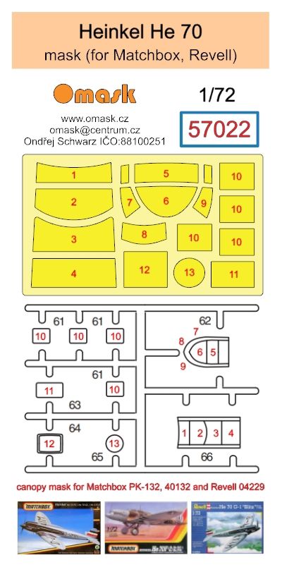 1:72 Heinkel He 70 mask (for Matchbox, Revell)