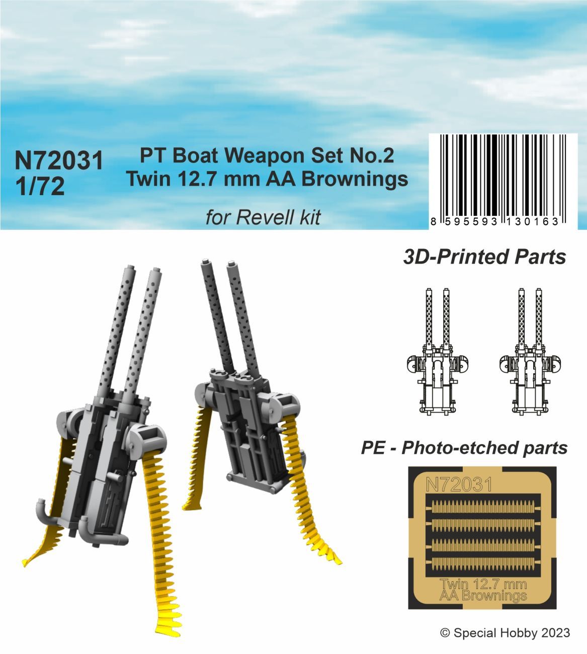 1:72 PT Boat Weapon Set No.2 - Twin 12.7 mm AA Brownings (2 printed pcs)