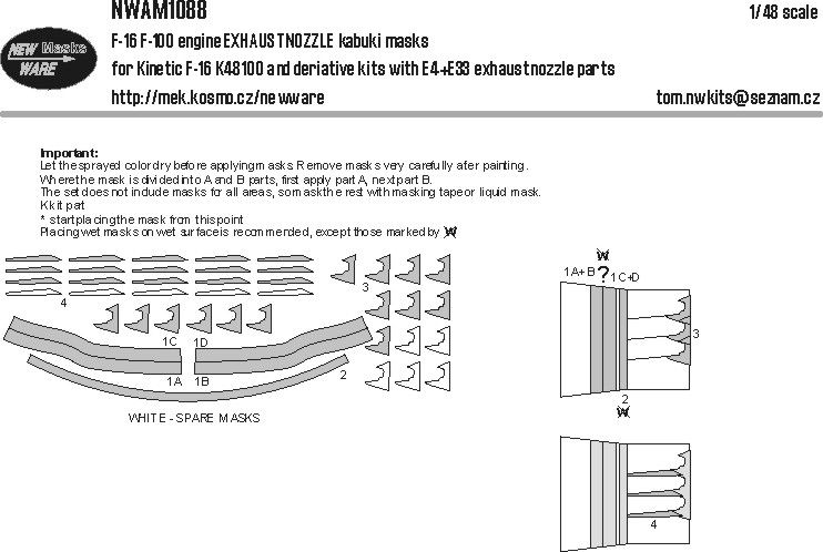 1:48 F-16 F-100 engine EXHAUST NOZZLE kabuki masks