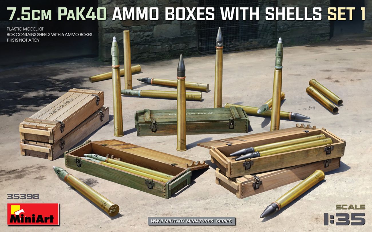 1:35 7.5cm PaK40 AMMO BOXES WITH SHELLS SET 1