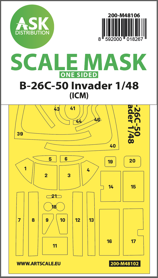 1:48 B-26C-50 Invader one-sided mask self-adhesive pre-cutted for ICM