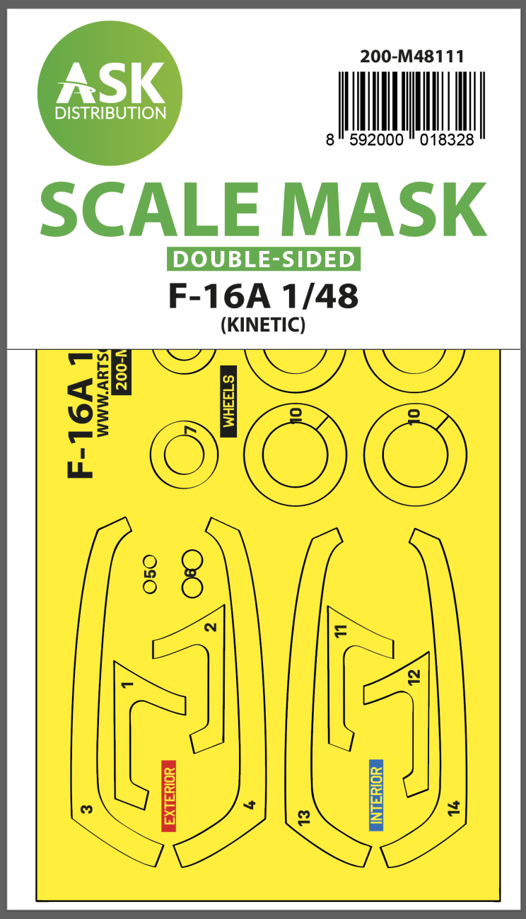 1:48 F-16A double-sided express mask, self-adhesive and pre-cutted for Kinetic