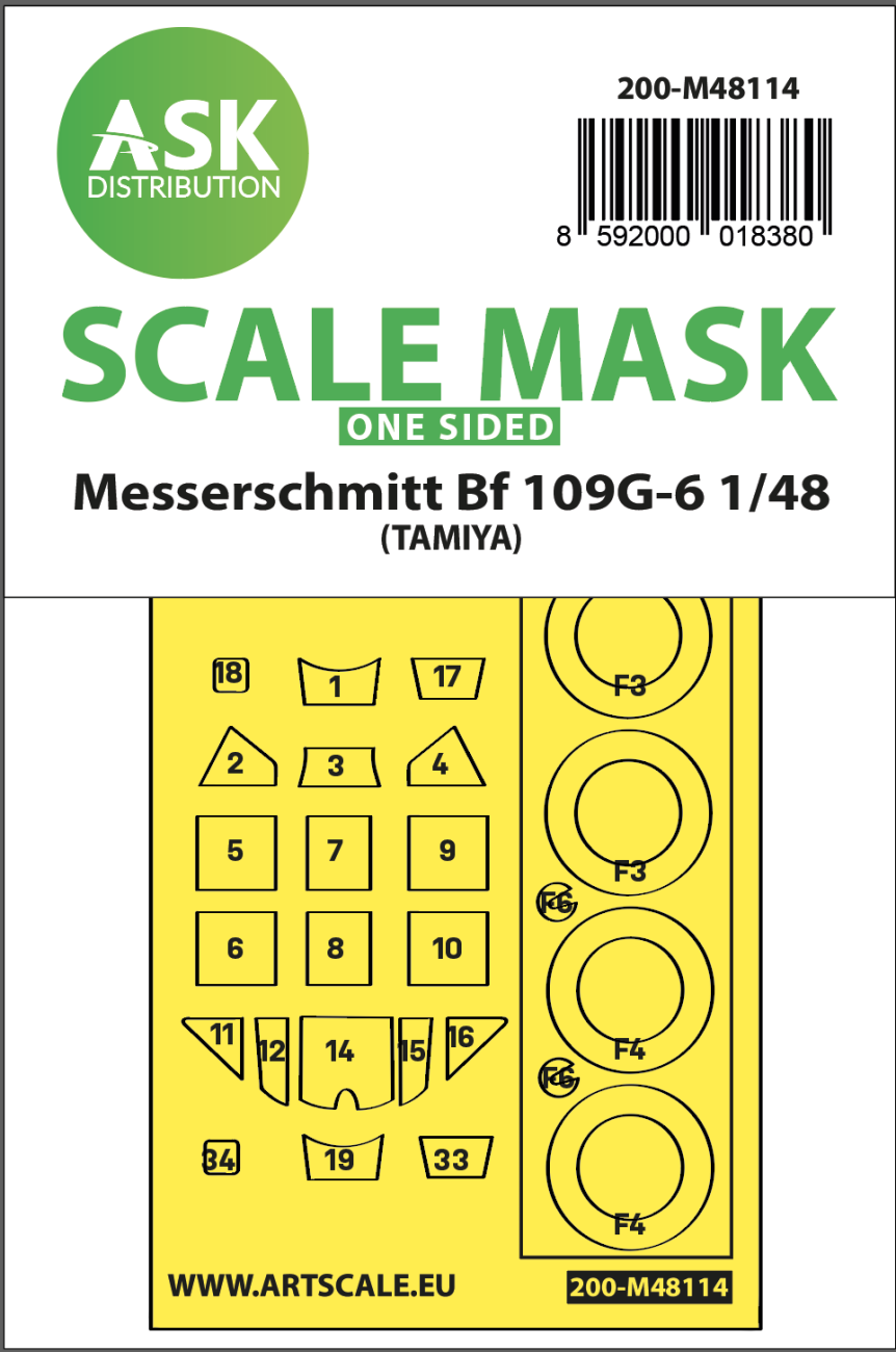 1:48 Messerschmitt Bf 109G-6 one-sided express mask, self-adhesive and pre-cutted for Tamiya