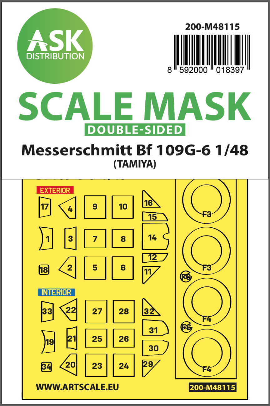 1:48 Messerschmitt Bf 109G-6 double-sided express mask, self-adhesive and pre-cutted for Tamiya