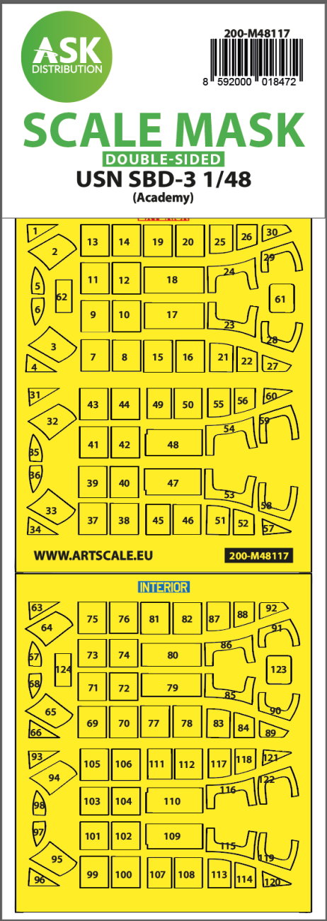 1:48 USN SBD-3 double-sided express mask, self-adhesive and pre-cutted for Academy