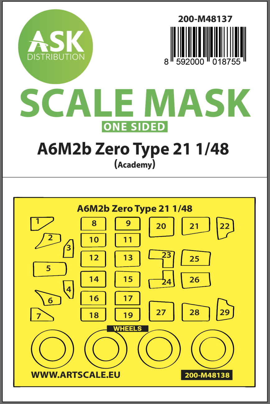 1:48 A6M2b Zero Type 21 one-sided express mask for Academy
