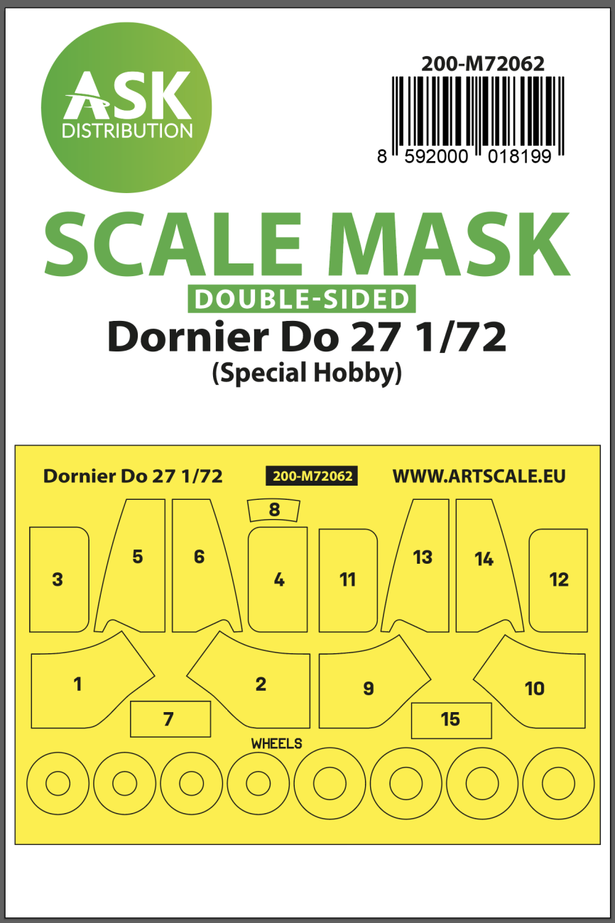 1:72 Dornier Do 27 double-sided pre-cuttet mask for Art Scale Kit / Special Hobby