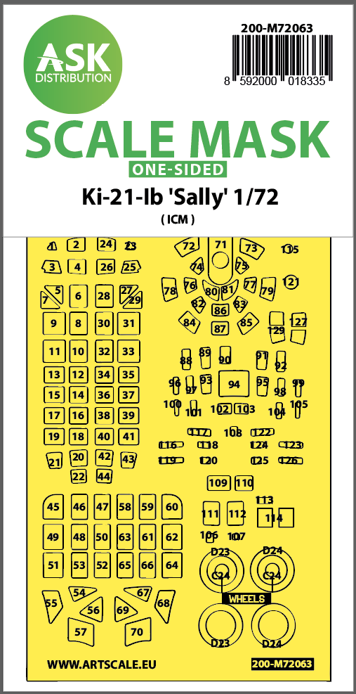 1:72 Ki-21lb Sally one-sided pre-cuttet mask for ICM