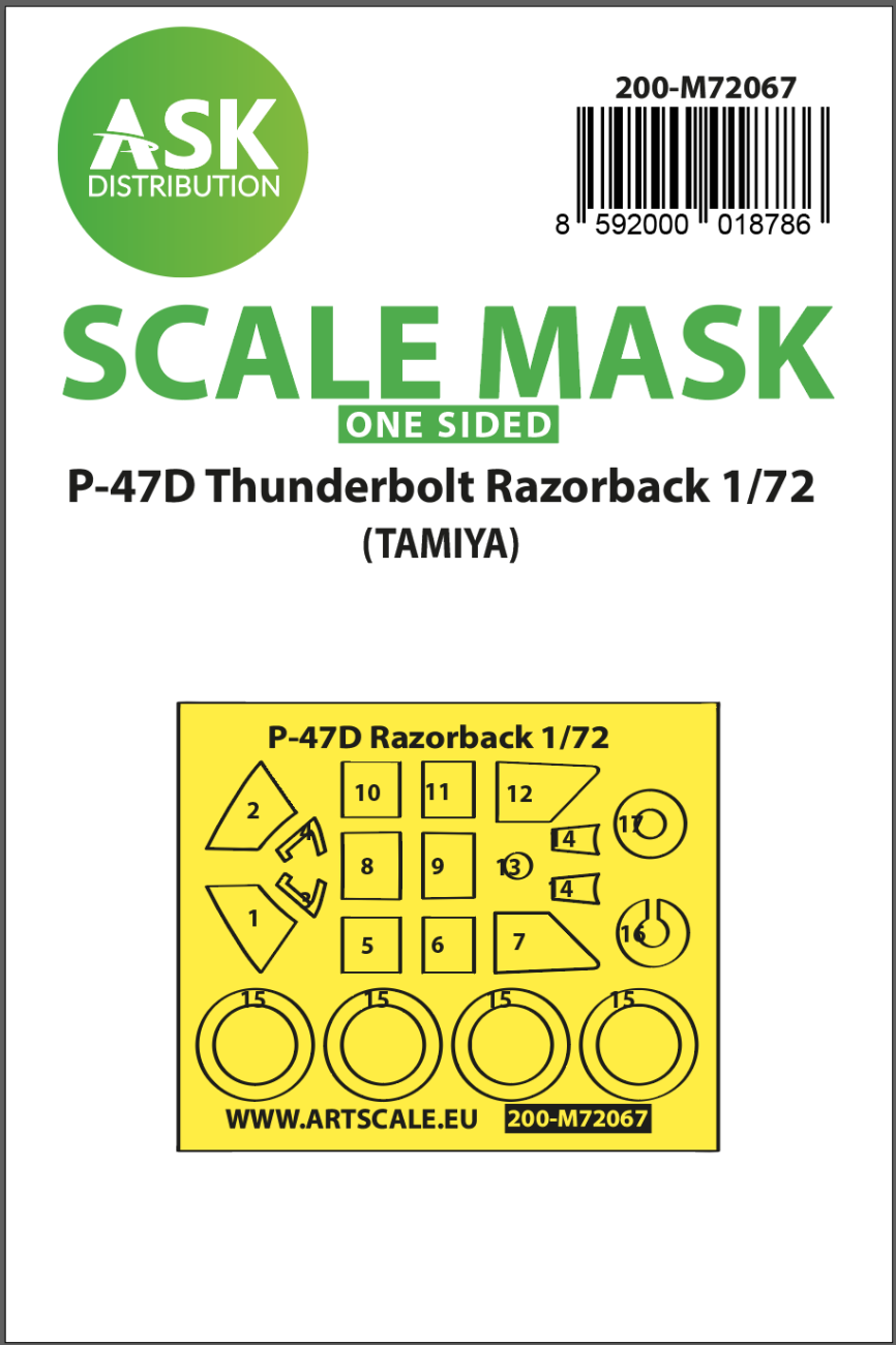 1:72 P-47D Thunderbolt Razorback one-sided express mask for Tamiya