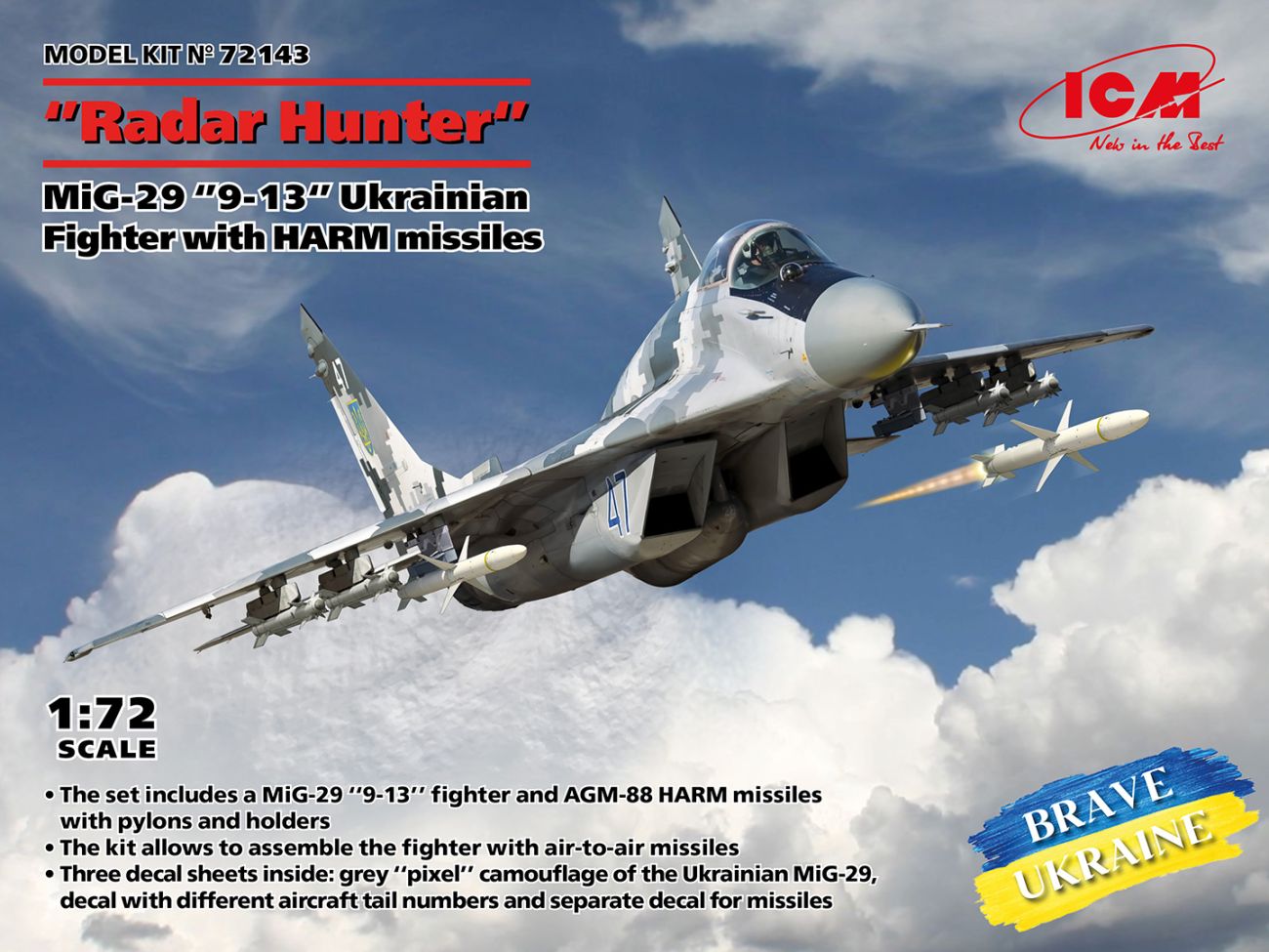 1:72 “Radar Hunter” MiG-29 “9-13” Ukrainian Fighter with HARM missiles