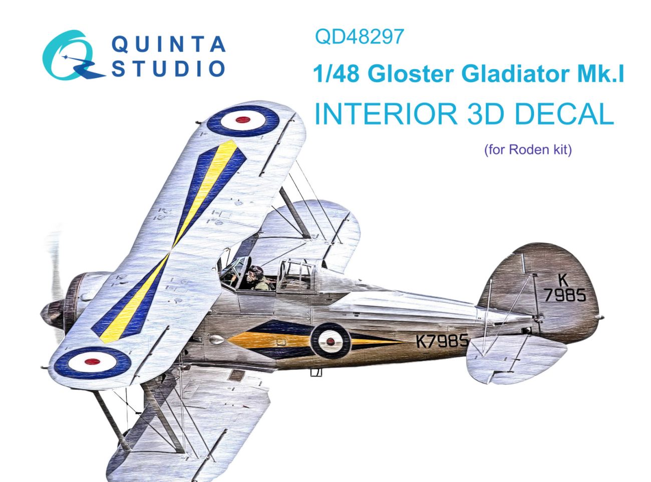 1:48 Gloster Gladiator Mk.I 3D-Printed & coloured Interior on decal paper