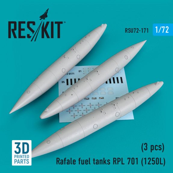 1:72 RAFALE FUEL TANKS RPL 701 (1250L) (3 PCS) (3D PRINTING)