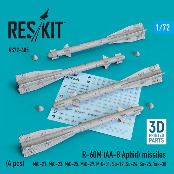 1:72 R-60М (AA-8 APHID) MISSILES (4 PCS) (3D PRINTING)