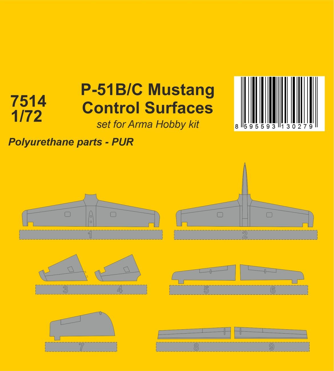 1:72 P-51B/C Mustang Control Surfaces / for Arma Hobby kit