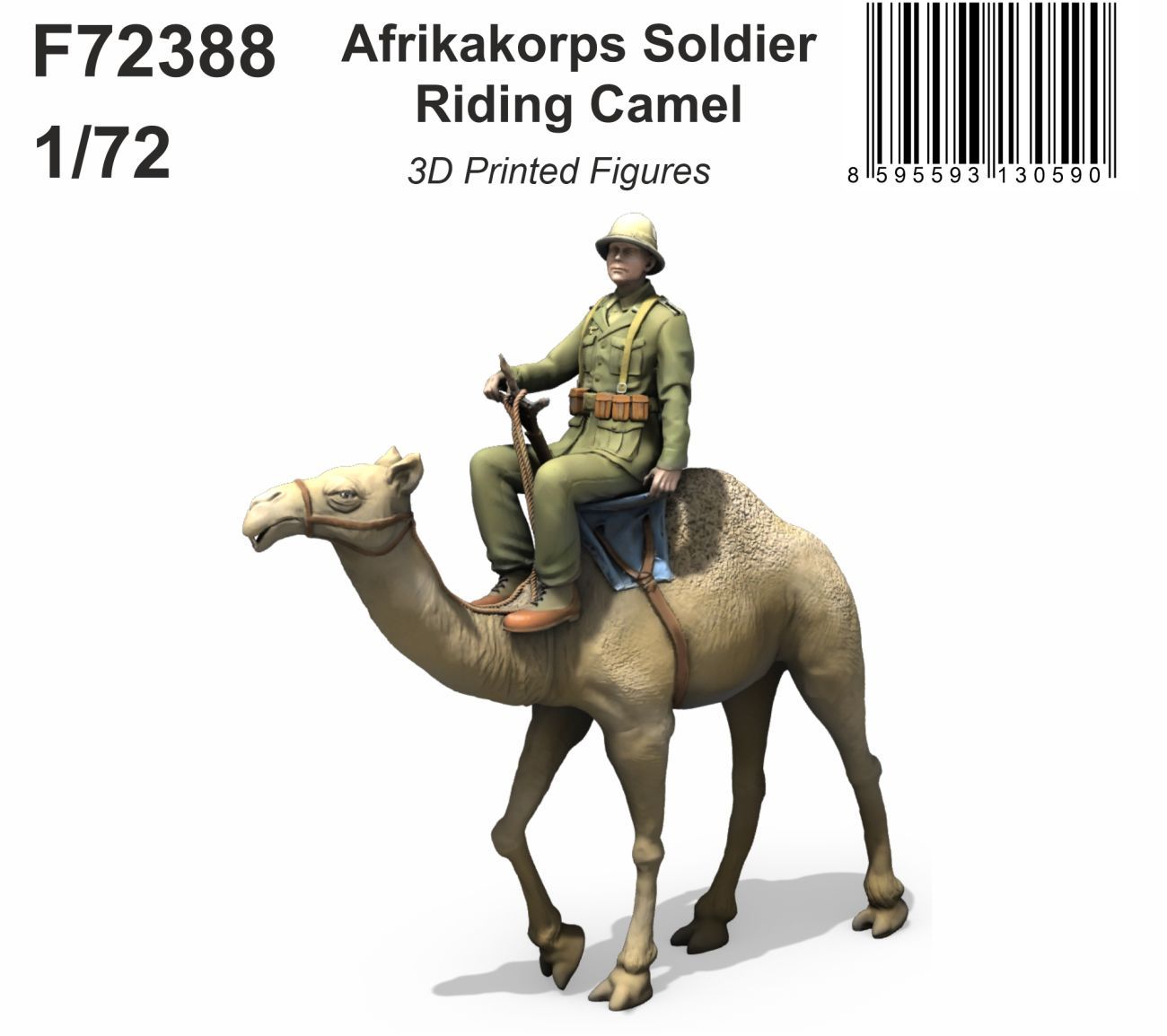 1:72 Afrikakorps Soldier Riding Camel / 3D Printed