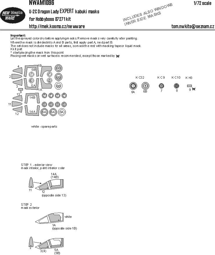 1:72 U-2C Dragon Lady BASIC kabuki masks