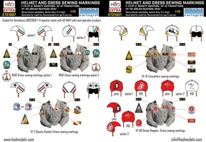1:72 F-14A/D helmet and dress sewing markings VF-2, VF-101, VF-31 decal sheet