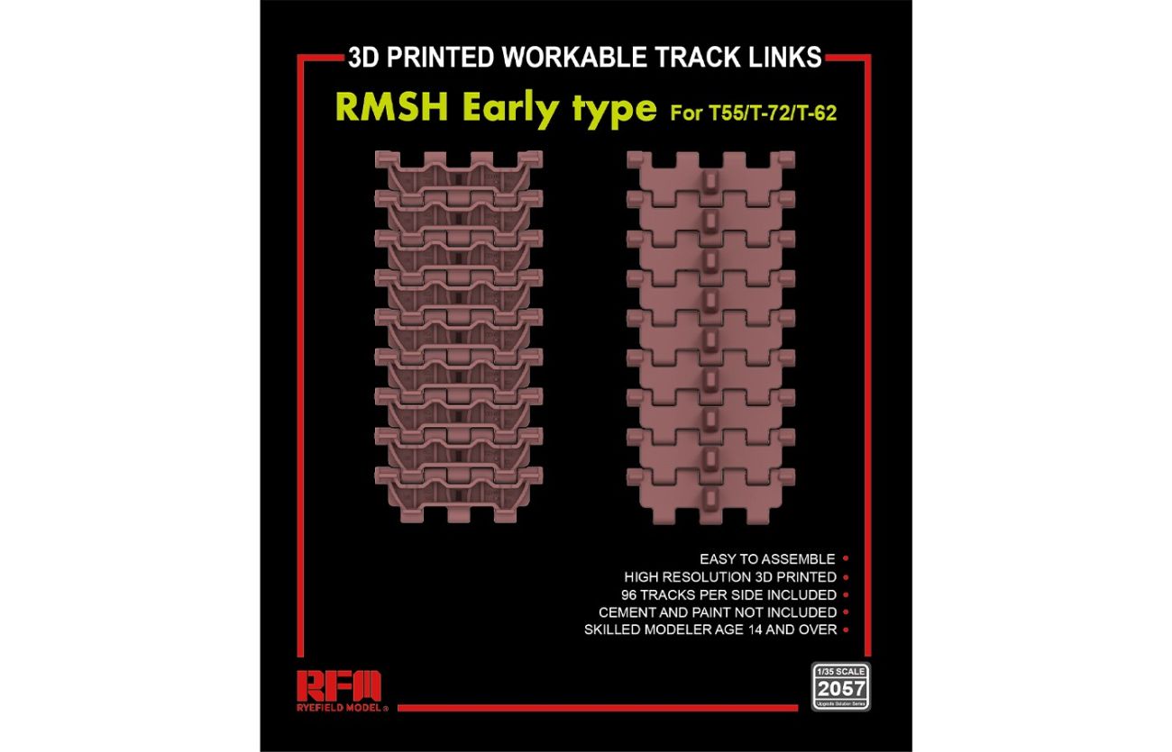 1:35 RMSH Early type workable track links for T55/T-72/T-62 (3D printed)