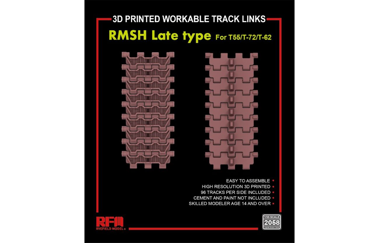 1:35 RMSH Late Type For T55/-72/T-62 3D PRINTED WORKABLE TRACK LINKS