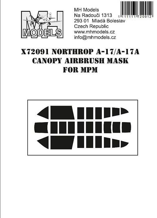 1:72 Nothrop A-17/A-17A Canopy airbrush mask /MPM