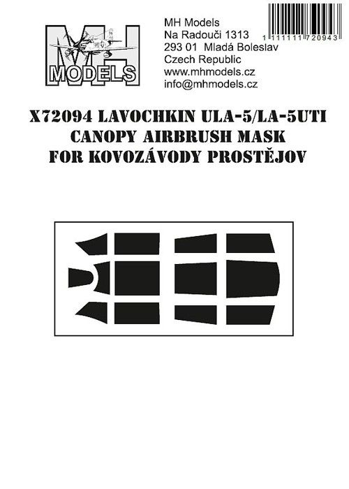 1:72 Lavochkin ULa-5 / LA-5UTI canopy airbrush mask /KVP