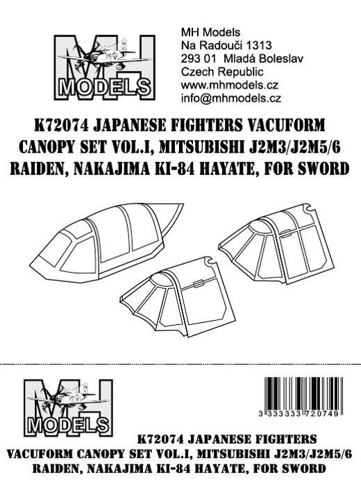 1:72 Japanese fighters vacuform canopy set vol.I Nakajima Ki-84 Hayate,Mitsubishi J2M3/J2M5/6 Raiden /SWD