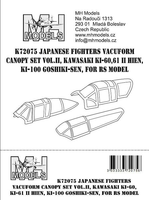 1:72 Japanese fighters vacuform canopy set vol.II Kawasaki Ki-60,Ki-61 II Hien,Ki-100 Goshiki-sen /RSM