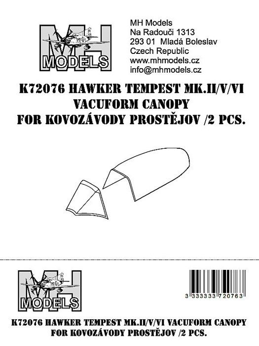 1:72 Hawker Tempest Mk.II/V/VI Vacuform canopy 2.pcs /KVP