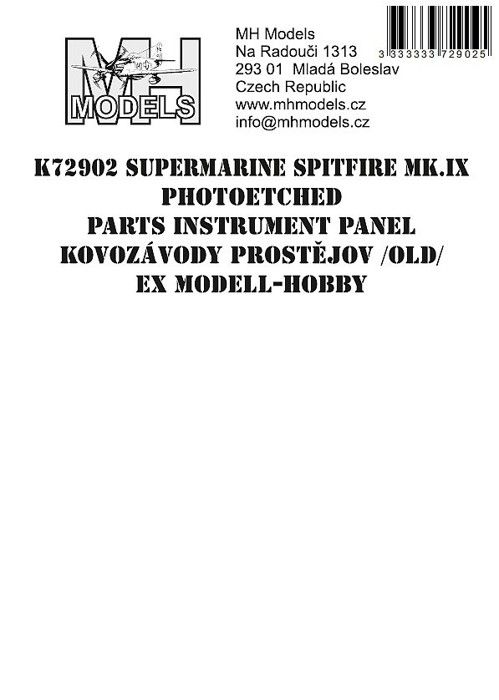 1:72 Supermarine Spitfire Mk.IX Photoetched parts instrument panel for Kovozávody Prostějov (old) ex Modell-Hobby/KVP